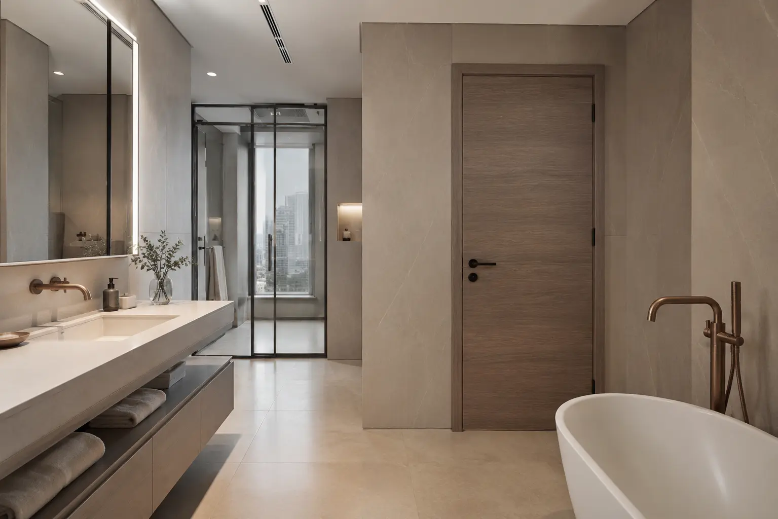 Standard bathroom door dimensions in a modern UAE home bathroom