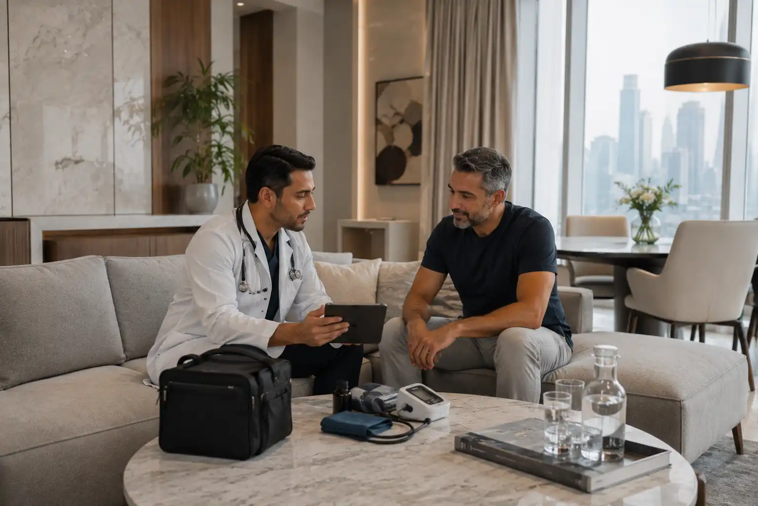 Professional doctor providing home healthcare service in Dubai