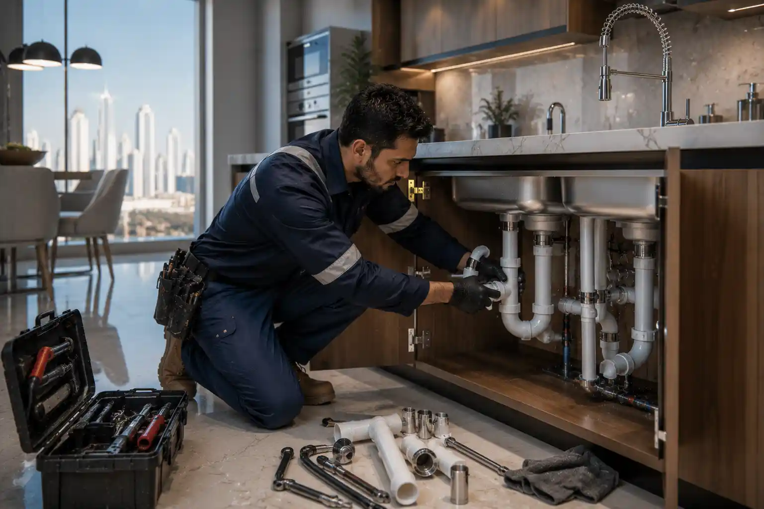 Professional kitchen plumbing installation and repair service in Dubai