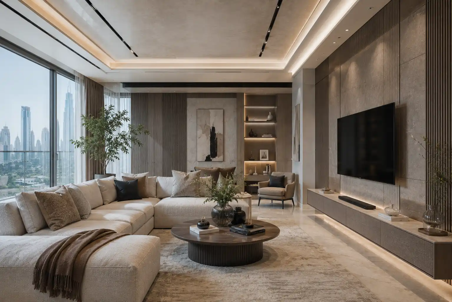 Modern decorative wall panels in a luxury Dubai interior