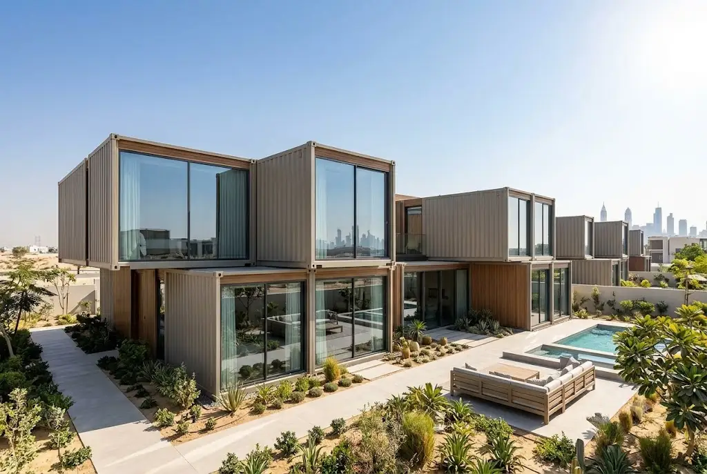 Modern modular container house in Dubai with contemporary architectural design
