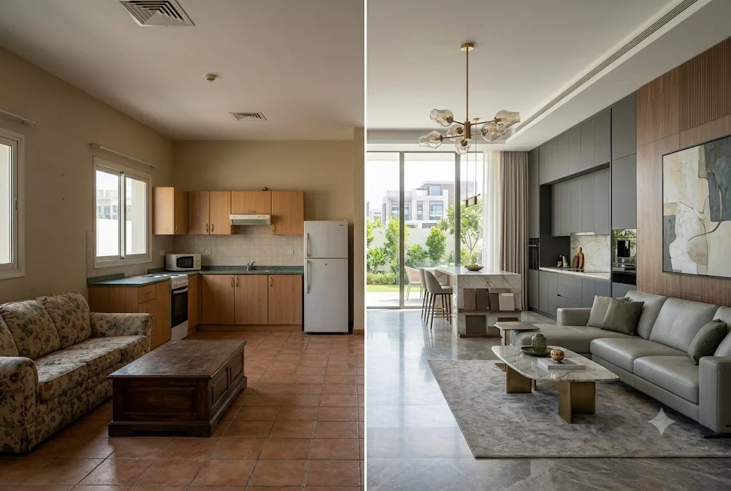 Modern remodeled home interior showcasing contemporary renovation ideas in Dubai