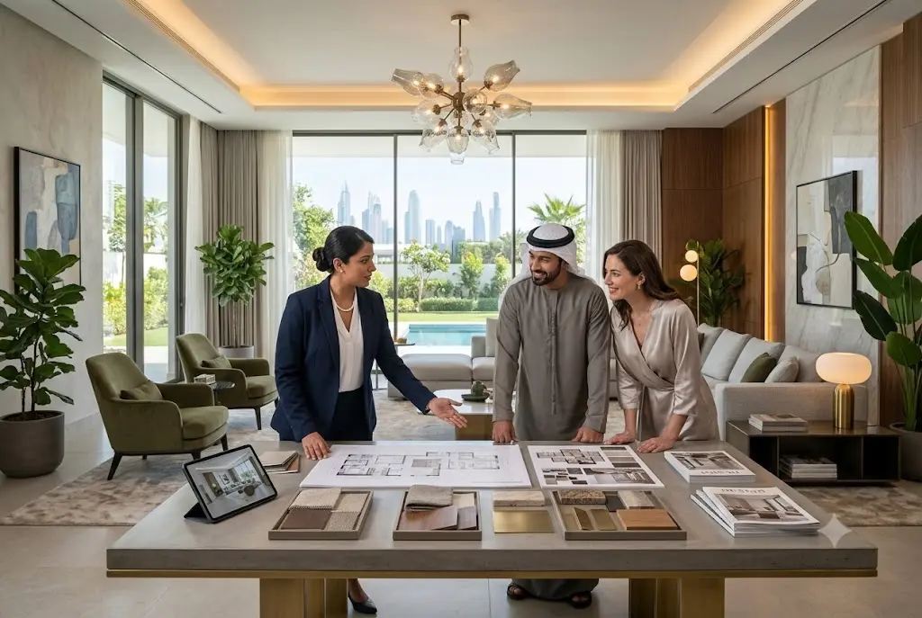 Professional interior designer planning a luxury residential interior project in Dubai