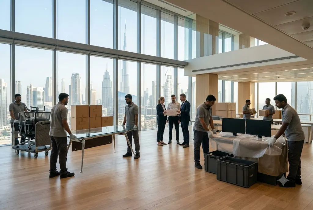 Professional office movers in Dubai relocating office furniture and business equipment