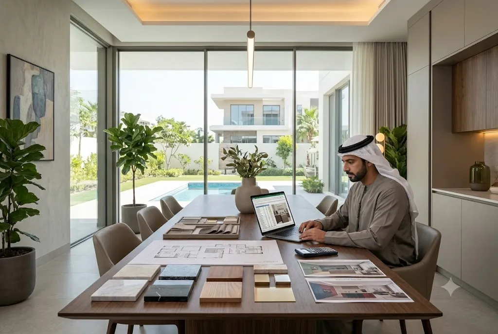 Homeowner planning a renovation budget for a Dubai home improvement project