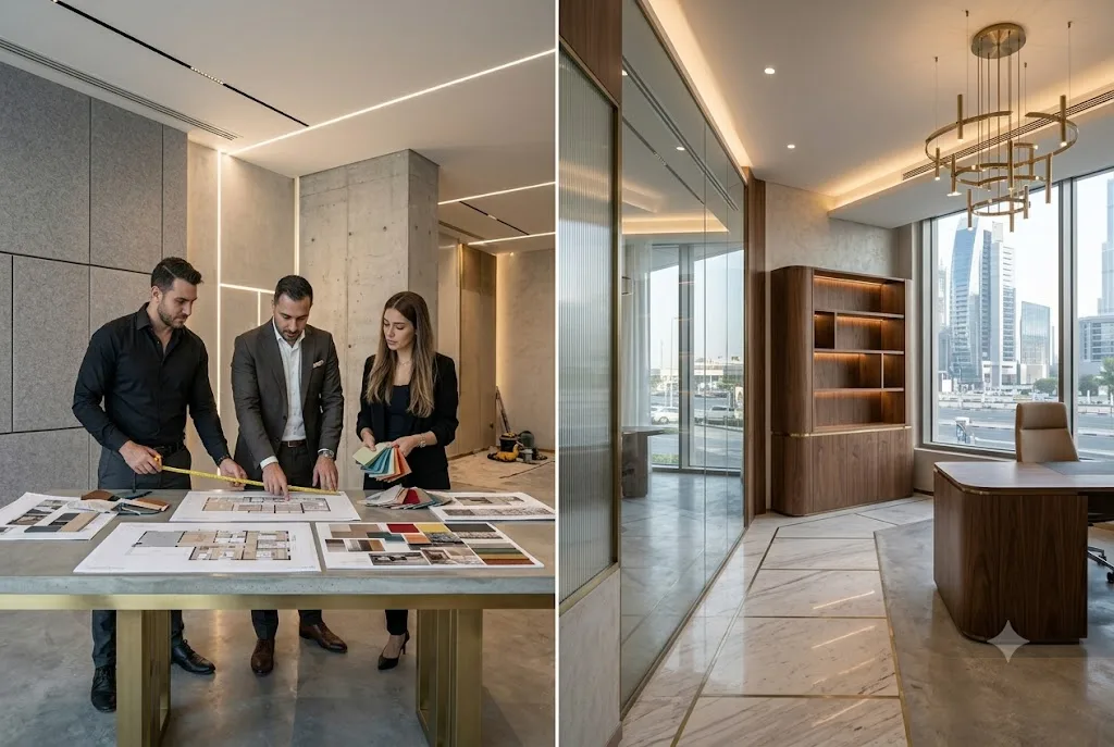 Professional interior fit-out project underway in a modern Dubai commercial space