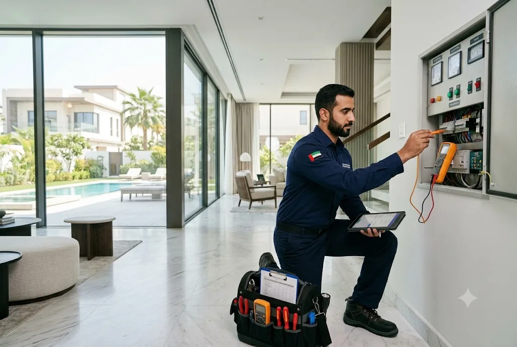 Professional home maintenance services being performed in a UAE residential property