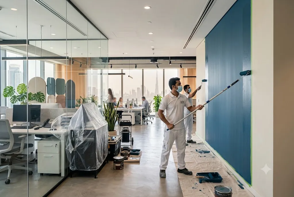 Professional Office Painting Services Dubai in a modern commercial workspace