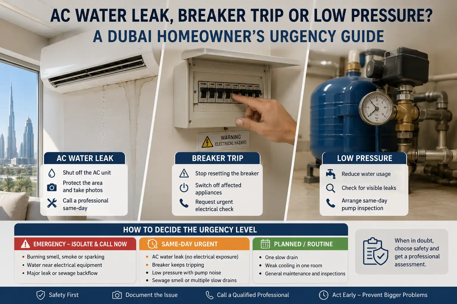 AC Water Leak, Breaker Trip or Low Pressure? A Dubai Homeowner’s Urgency Guide